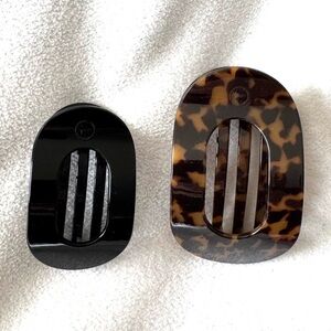 NEW! TELETIES Flat Round Clips Set of 2: Large Tortoise & Small Black NWOT